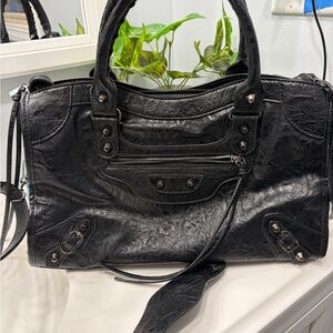 Black Leather Satchel Bag - Unbranded